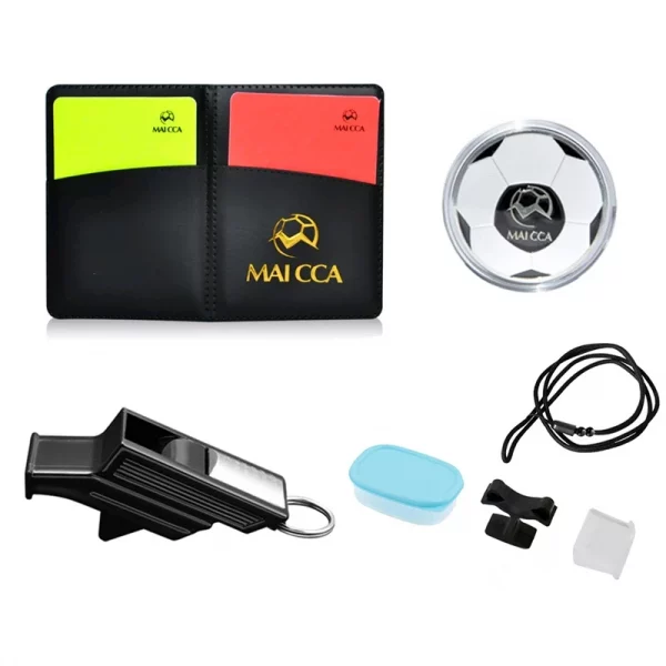 Apito de árbitro de futebol com moeda, ferramenta de cartão amarelo vermelho, kit de cartões de árbitro de futebol, equipamento de sobrevivência ao ar livre