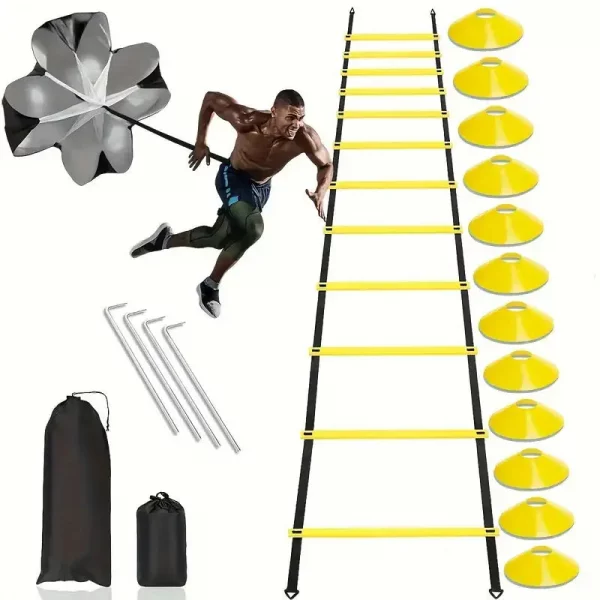 1 conjunto de equipamento de treinamento de futebol, fitness, treinamento de velocidade, pára-quedas resistente, guarda-chuva de corrida