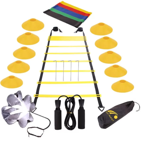 conjunto de equipamentos de  futebol velocidade agilidade treinamento escada marcador disco resistência pára-quedas corda pular equipamentos kit
